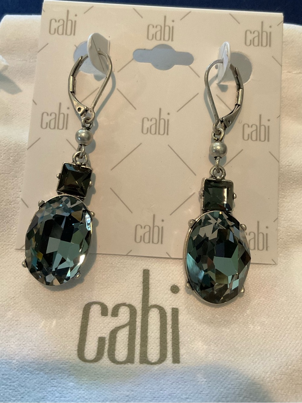 CAbi Stellar #2234 Gray-Black Crystal Drop Earrings in Silver-Tone